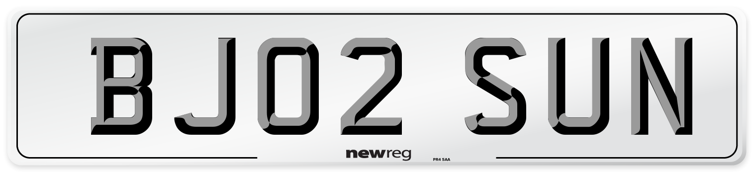 BJ02 SUN Number Plate from New Reg